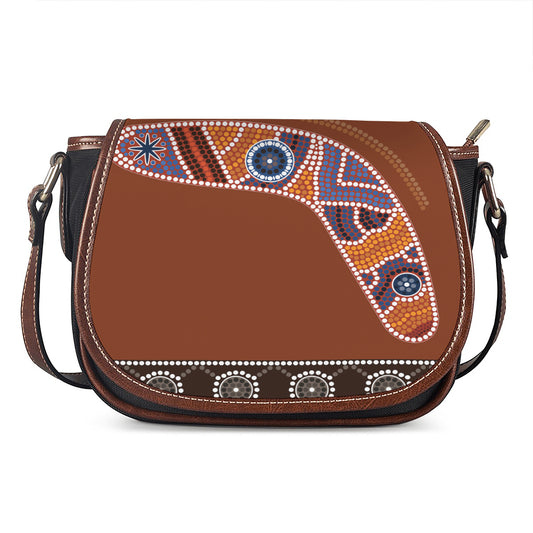 Aboriginal Dot Boomerang Print Saddle Bag