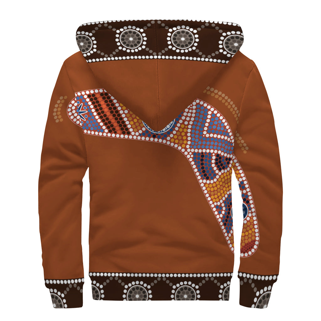 Aboriginal Dot Boomerang Print Sherpa Lined Zip Up Hoodie