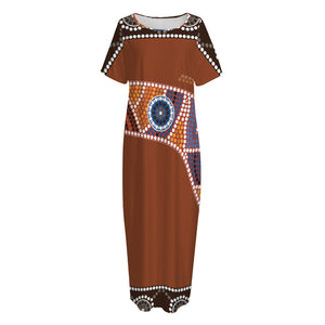 Aboriginal Dot Boomerang Print Short Sleeve Long Nightdress