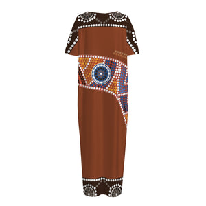 Aboriginal Dot Boomerang Print Short Sleeve Long Nightdress