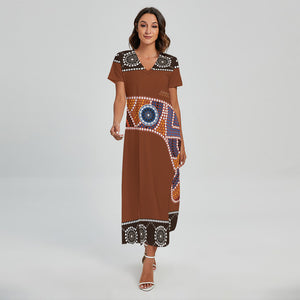 Aboriginal Dot Boomerang Print Short Sleeve Maxi Dress