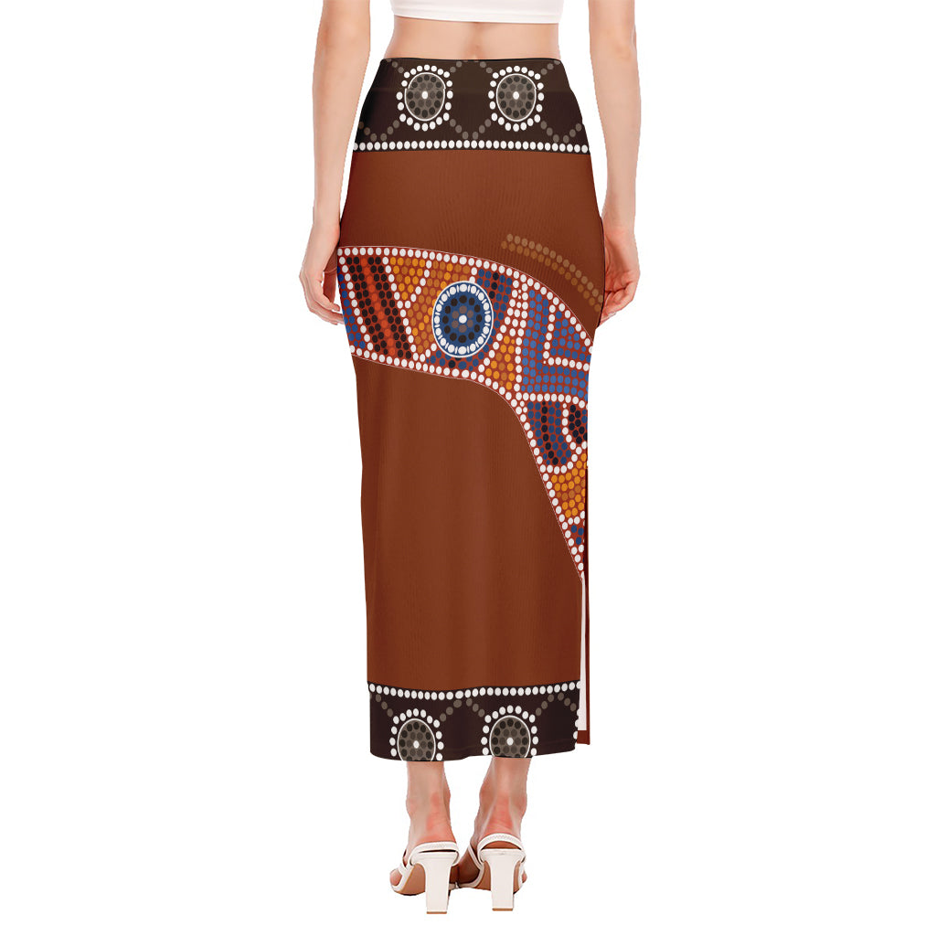 Aboriginal Dot Boomerang Print Side Slit Maxi Skirt