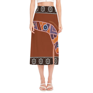 Aboriginal Dot Boomerang Print Side Slit Midi Skirt