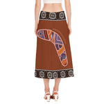 Aboriginal Dot Boomerang Print Side Slit Midi Skirt