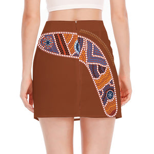 Aboriginal Dot Boomerang Print Side Slit Mini Skirt