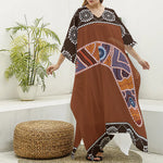 Aboriginal Dot Boomerang Print Silk V-Neck Kaftan Dress