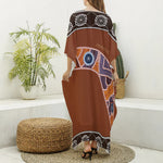 Aboriginal Dot Boomerang Print Silk V-Neck Kaftan Dress