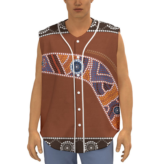 Aboriginal Dot Boomerang Print Sleeveless Baseball Jersey