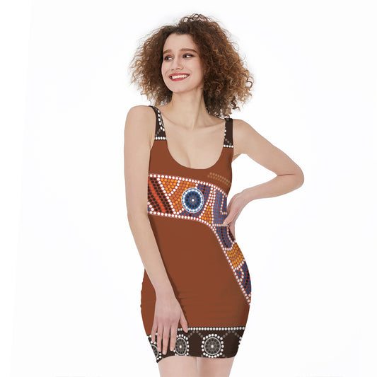 Aboriginal Dot Boomerang Print Sleeveless Bodycon Dress