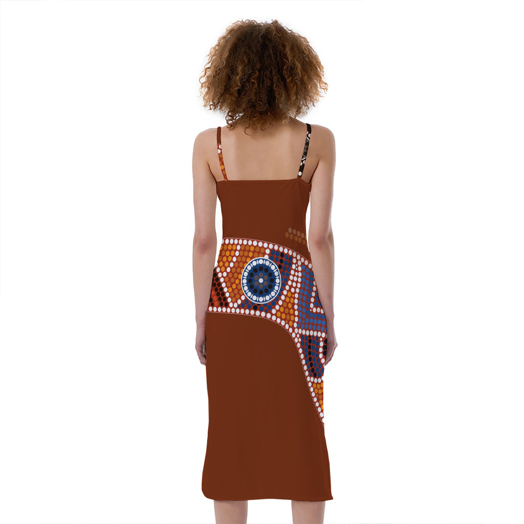 Aboriginal Dot Boomerang Print Slim Fit Midi Cami Dress