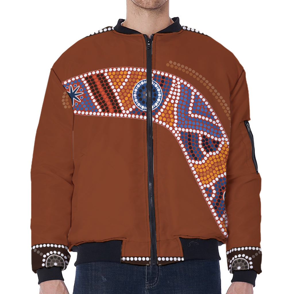 Aboriginal Dot Boomerang Print Zip Sleeve Bomber Jacket