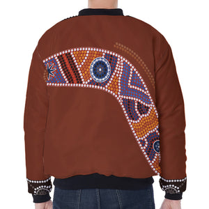 Aboriginal Dot Boomerang Print Zip Sleeve Bomber Jacket