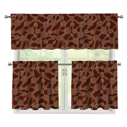 Aboriginal Indigenous Dot Pattern Print 3 Piece Kitchen Curtains