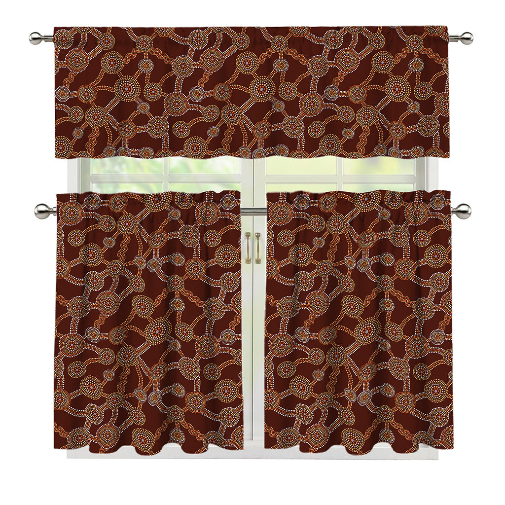 Aboriginal Indigenous Dot Pattern Print 3 Piece Kitchen Curtains