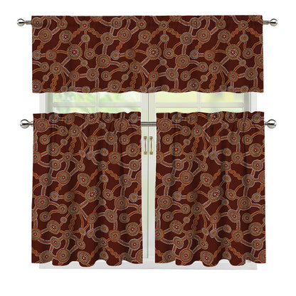 Aboriginal Indigenous Dot Pattern Print 3 Piece Kitchen Curtains
