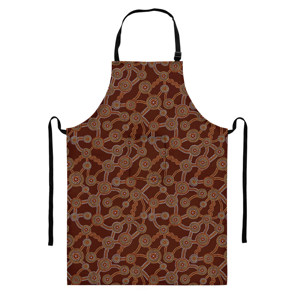 Aboriginal Indigenous Dot Pattern Print Bib Apron With Pocket