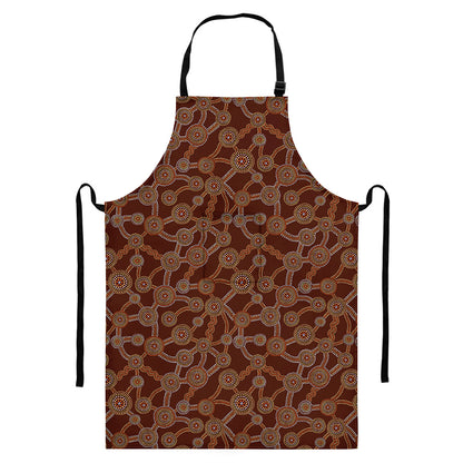 Aboriginal Indigenous Dot Pattern Print Bib Apron With Pocket
