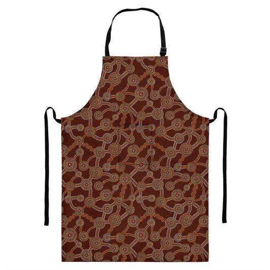 Aboriginal Indigenous Dot Pattern Print Bib Apron With Pocket