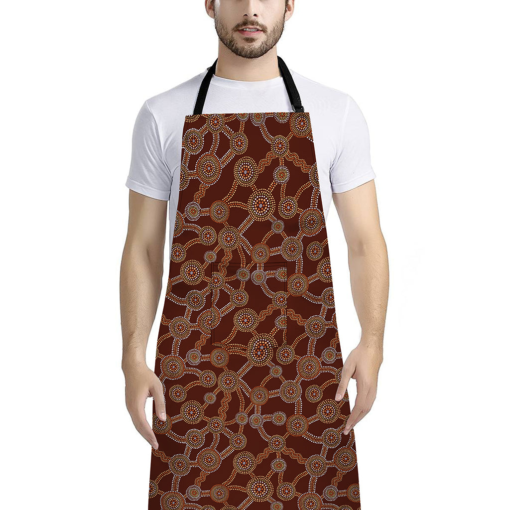 Aboriginal Indigenous Dot Pattern Print Bib Apron With Pocket