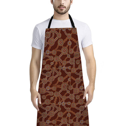 Aboriginal Indigenous Dot Pattern Print Bib Apron With Pocket