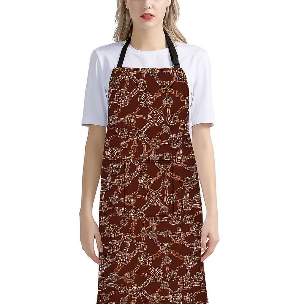 Aboriginal Indigenous Dot Pattern Print Bib Apron With Pocket