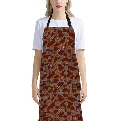 Aboriginal Indigenous Dot Pattern Print Bib Apron With Pocket