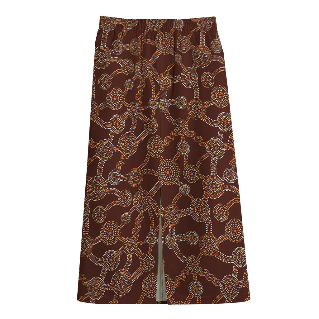 Aboriginal Indigenous Dot Pattern Print Cotton Front Slit Maxi Skirt