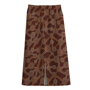 Aboriginal Indigenous Dot Pattern Print Cotton Front Slit Maxi Skirt