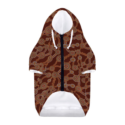 Aboriginal Indigenous Dot Pattern Print Dog Zip Up Hoodie