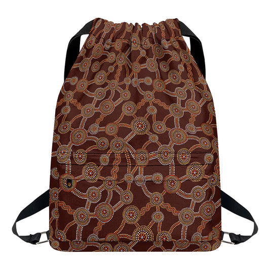 Aboriginal Indigenous Dot Pattern Print Drawstring Backpack