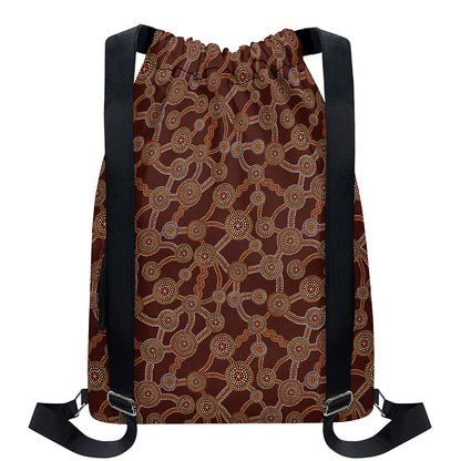 Aboriginal Indigenous Dot Pattern Print Drawstring Backpack