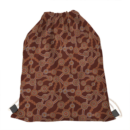 Aboriginal Indigenous Dot Pattern Print Drawstring Bag