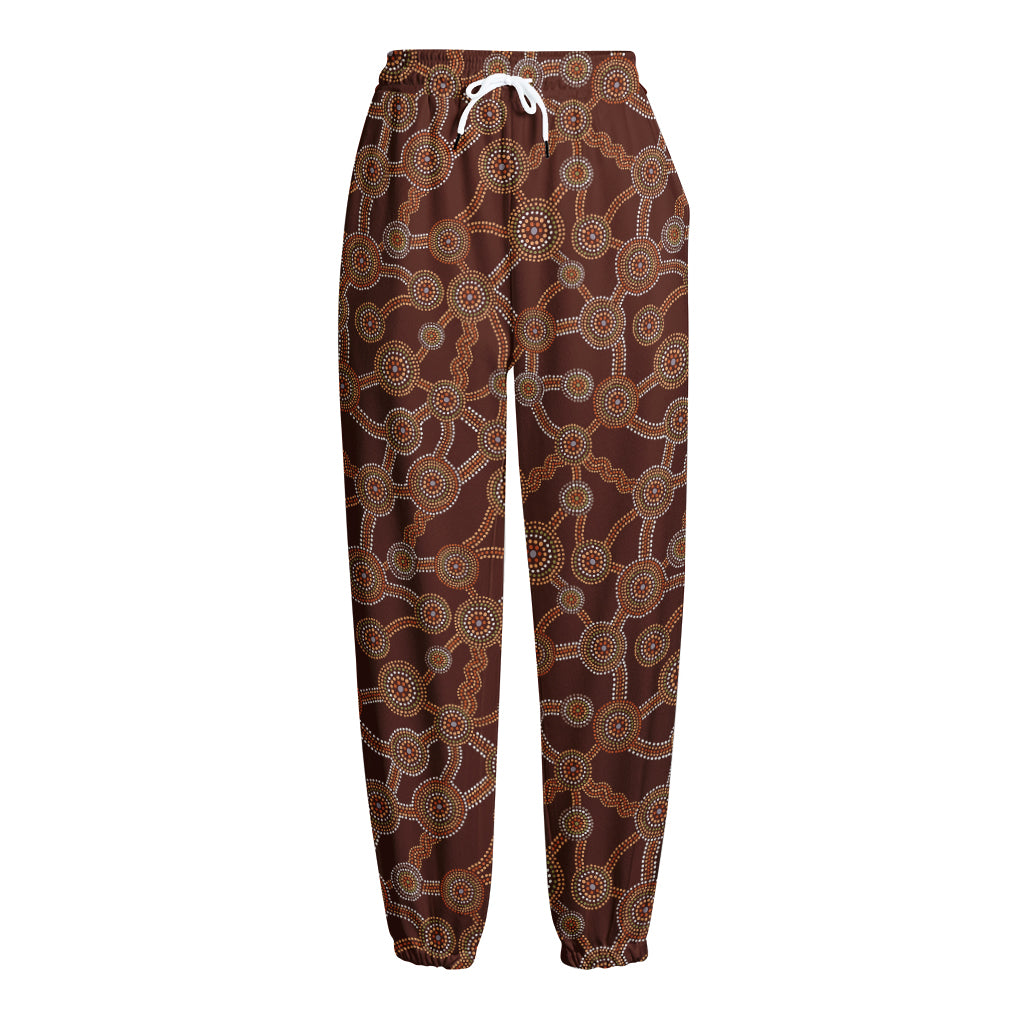 Aboriginal Indigenous Dot Pattern Print Fleece Lined Knit Pants