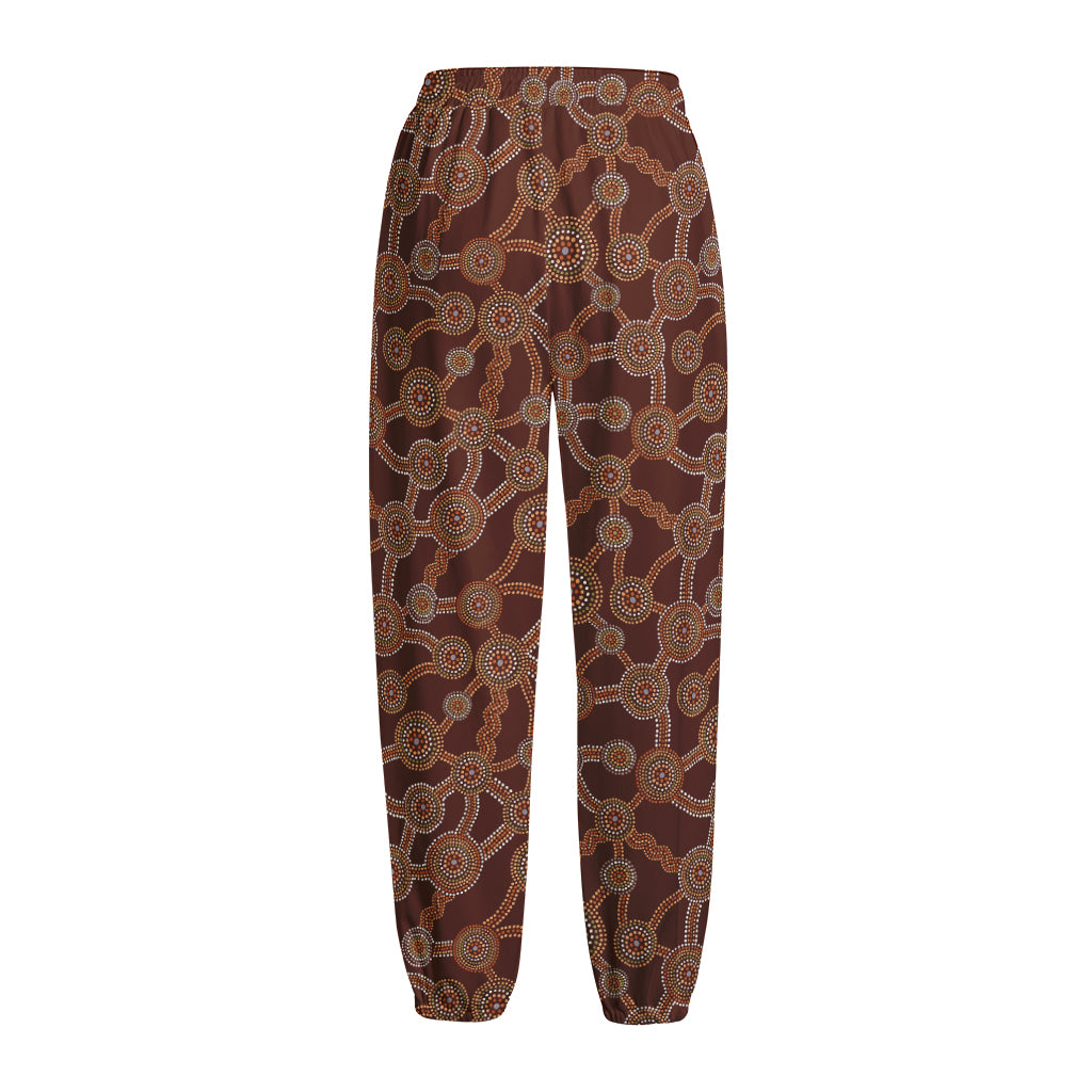 Aboriginal Indigenous Dot Pattern Print Fleece Lined Knit Pants