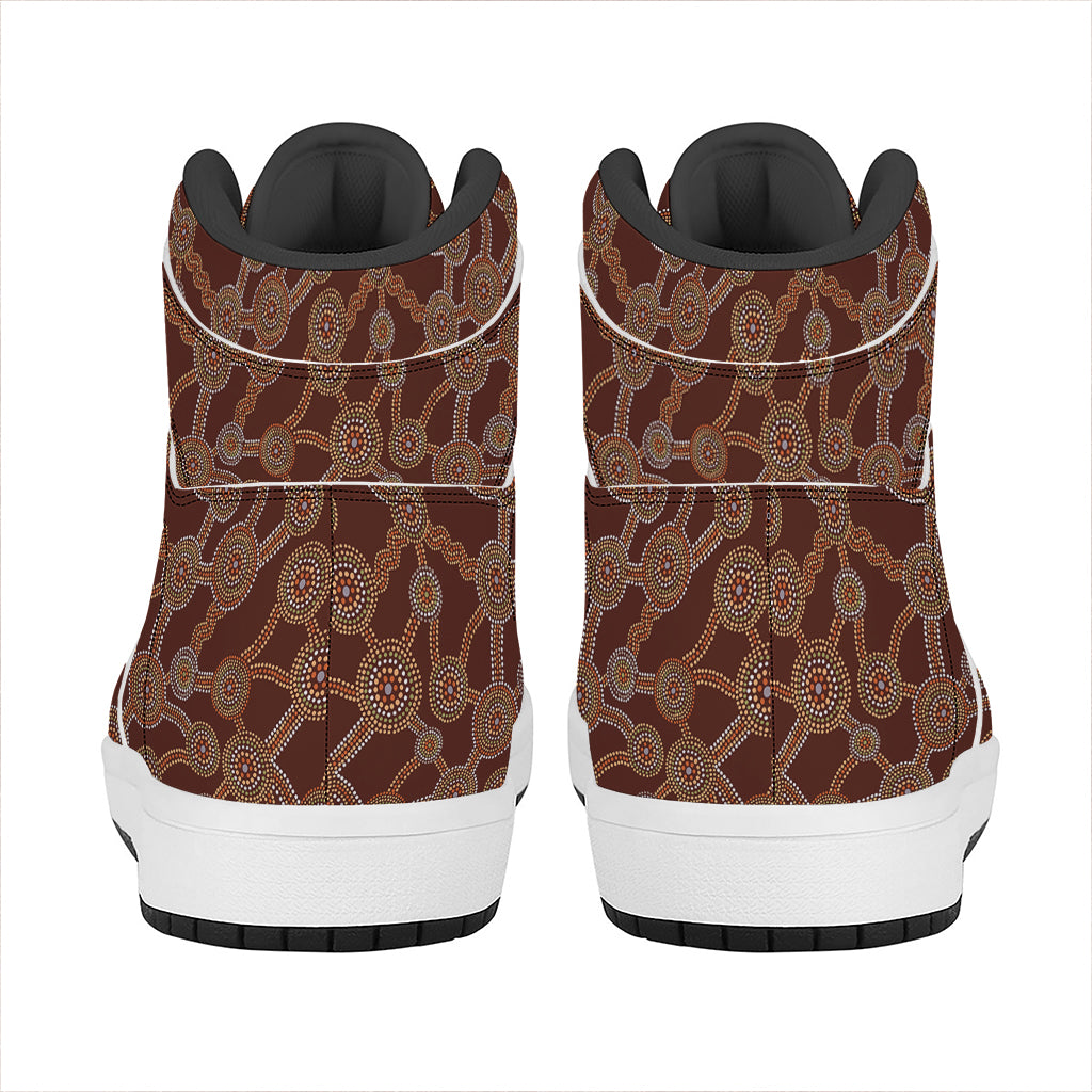 Aboriginal Indigenous Dot Pattern Print High Top Leather Sneakers