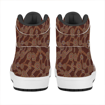 Aboriginal Indigenous Dot Pattern Print High Top Leather Sneakers