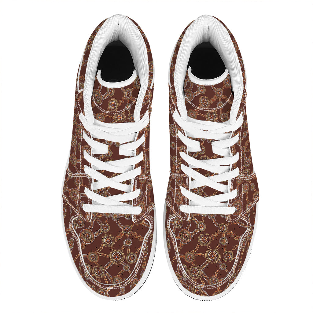 Aboriginal Indigenous Dot Pattern Print High Top Leather Sneakers