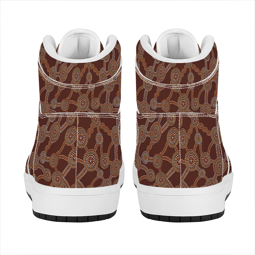 Aboriginal Indigenous Dot Pattern Print High Top Leather Sneakers