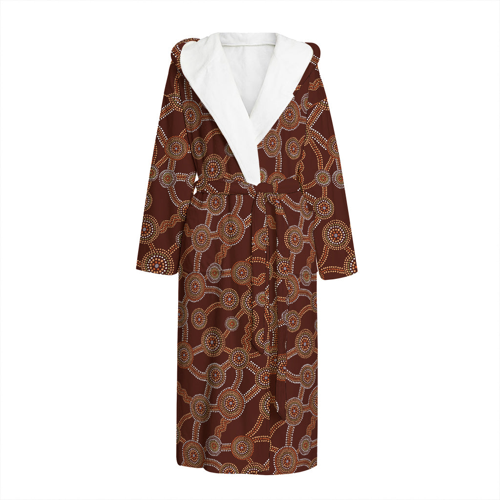 Aboriginal Indigenous Dot Pattern Print Hooded Bathrobe