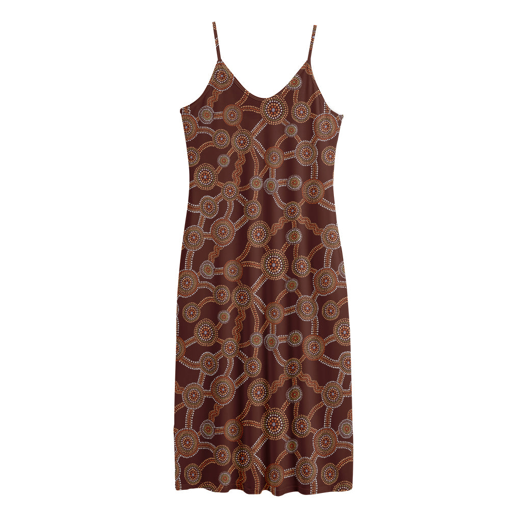 Aboriginal Indigenous Dot Pattern Print Jersey Midi Cami Dress