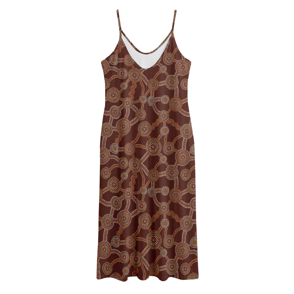 Aboriginal Indigenous Dot Pattern Print Jersey Midi Cami Dress