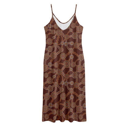 Aboriginal Indigenous Dot Pattern Print Jersey Midi Cami Dress