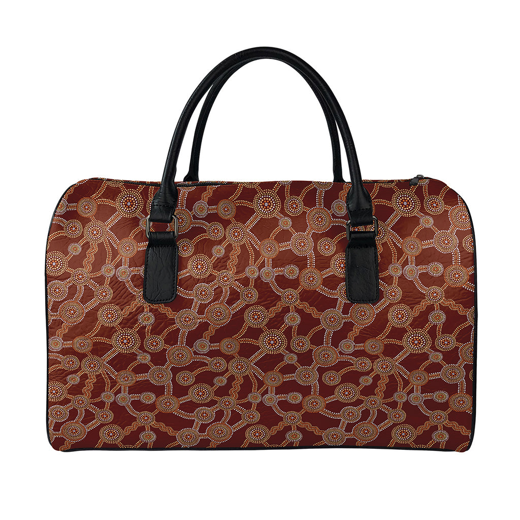 Aboriginal Indigenous Dot Pattern Print Leather Duffle Bag