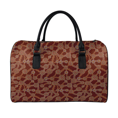 Aboriginal Indigenous Dot Pattern Print Leather Duffle Bag