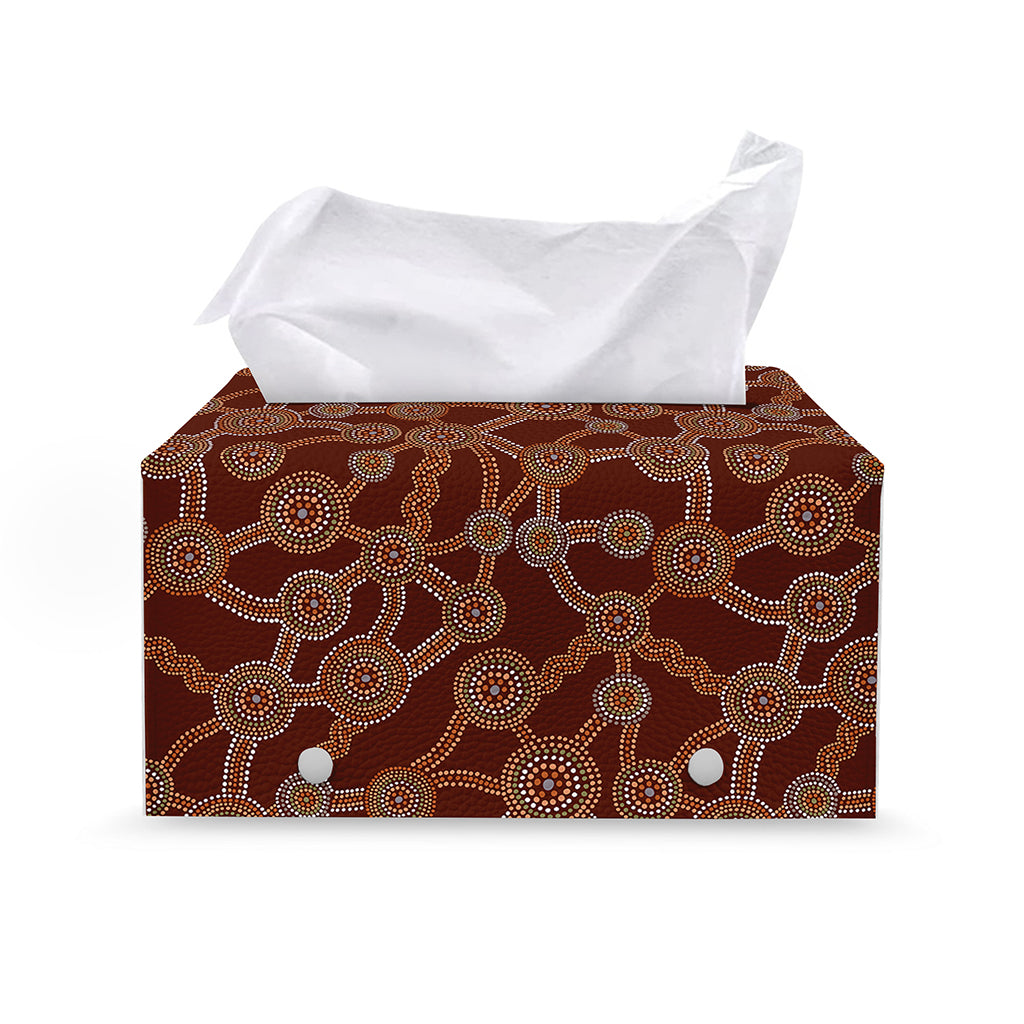 Aboriginal Indigenous Dot Pattern Print Leather Tissue Box Cover