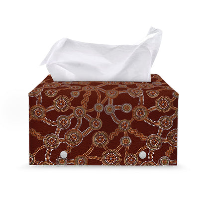 Aboriginal Indigenous Dot Pattern Print Leather Tissue Box Cover