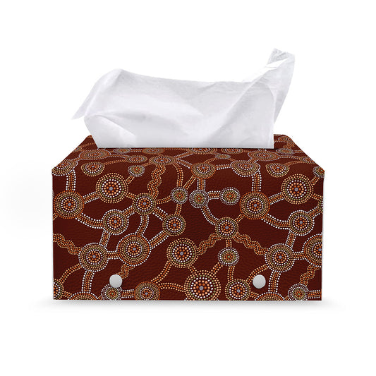 Aboriginal Indigenous Dot Pattern Print Leather Tissue Box Cover