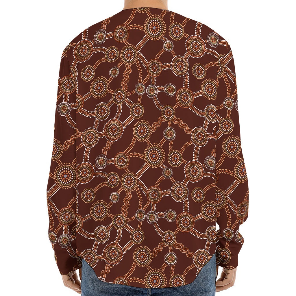 Aboriginal Indigenous Dot Pattern Print Long Sleeve Baseball Jersey