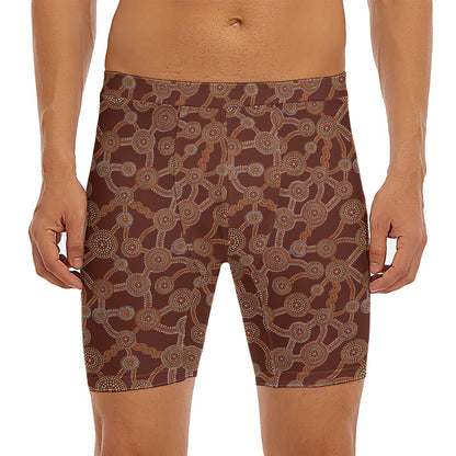 Aboriginal Indigenous Dot Pattern Print Men's Long Boxer Briefs