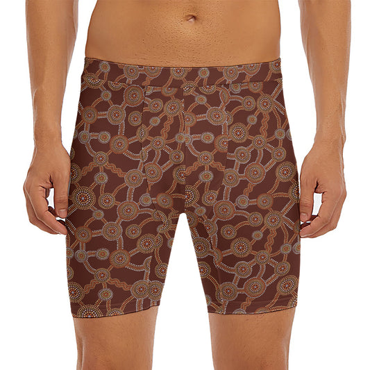 Aboriginal Indigenous Dot Pattern Print Men's Long Boxer Briefs